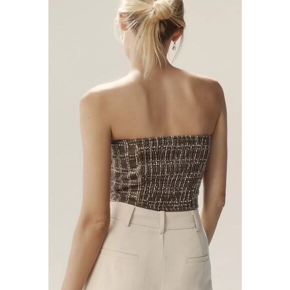 Anthropologie Maeve Strapless Corset Top Olive Green Metallic Sweetheart Medium - Picture 2 of 8